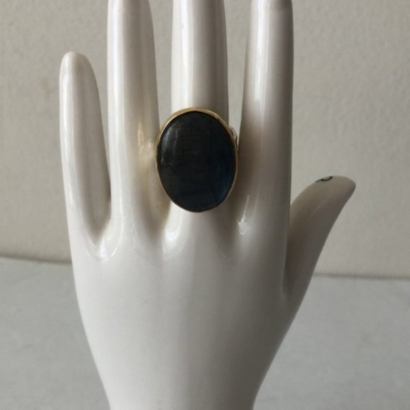 YS India Oval Labradorite Light Blue Ring in sterling silver 925 & Brass Sz.8 - Picture 12 of 16